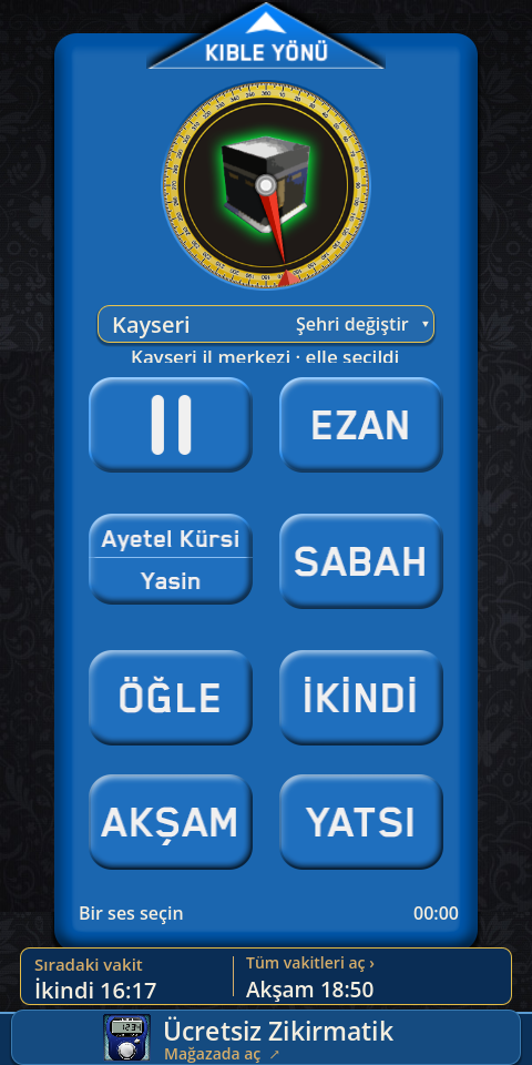 Ana ekran ve kıble pusulası